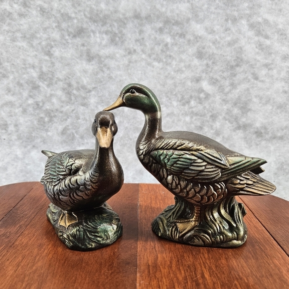 Duck Figurine Ceramic Handmade/Painted 5" & 4" Tall Vintage 1969 Male Female Set - Picture 1 of 13